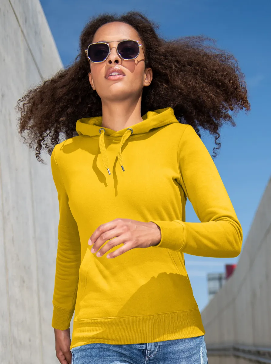 Felpa donna con cappuccio senza zip, giallo, L