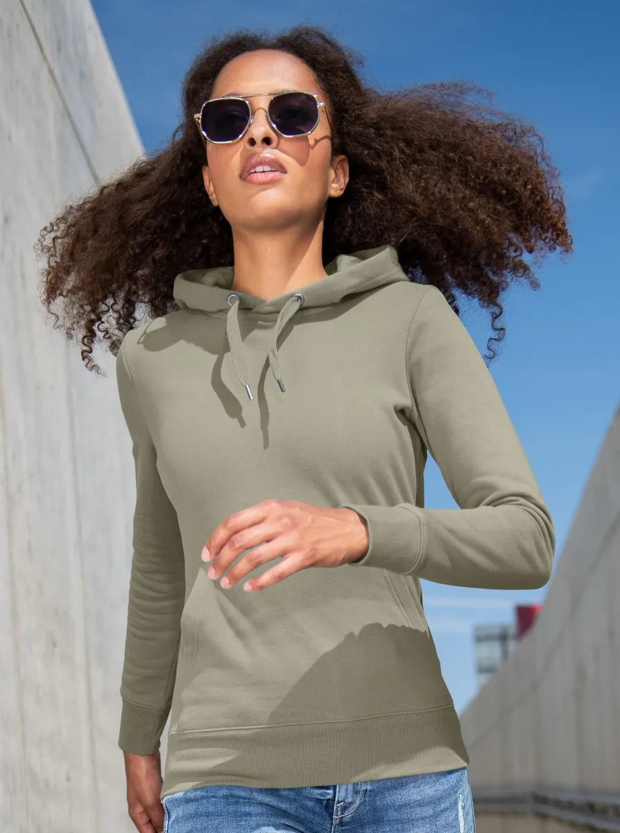 Felpa donna con cappuccio senza zip, kaki brillante, XL