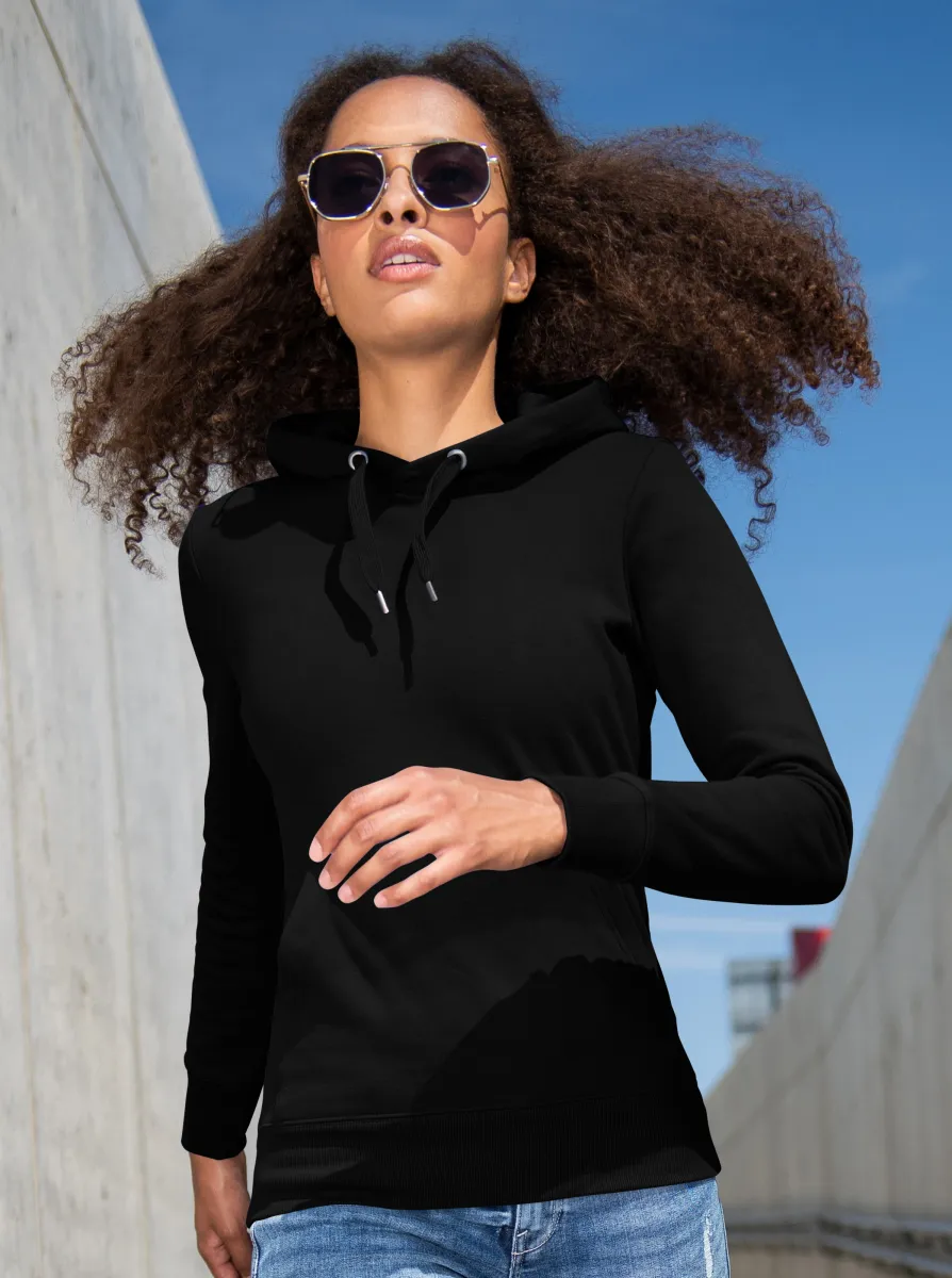 Felpa donna con cappuccio senza zip, nero, M