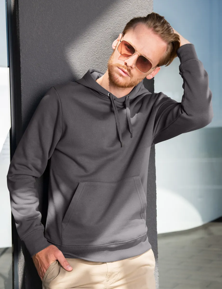 Felpa uomo con cappuccio senza zip, grigio acciaio, XL