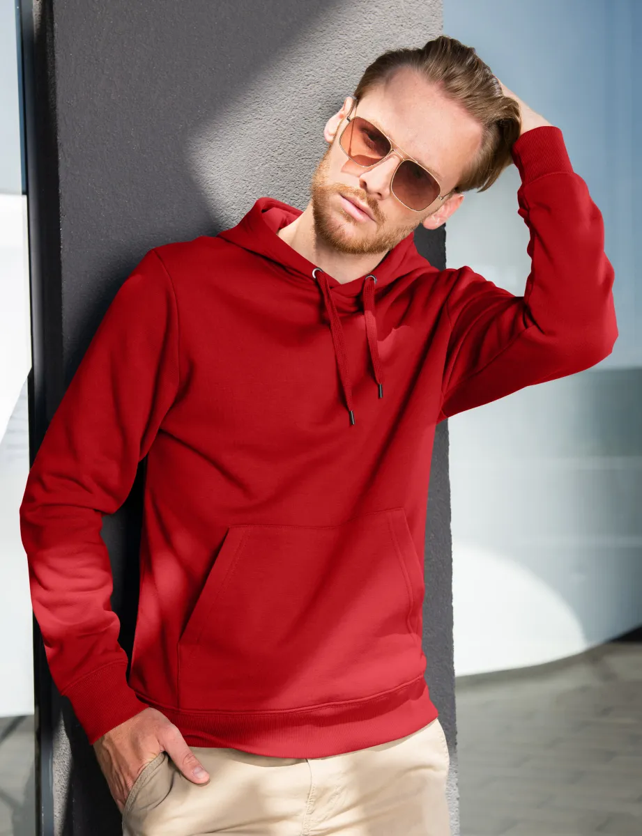 Felpa uomo con cappuccio senza zip, rosso, XL