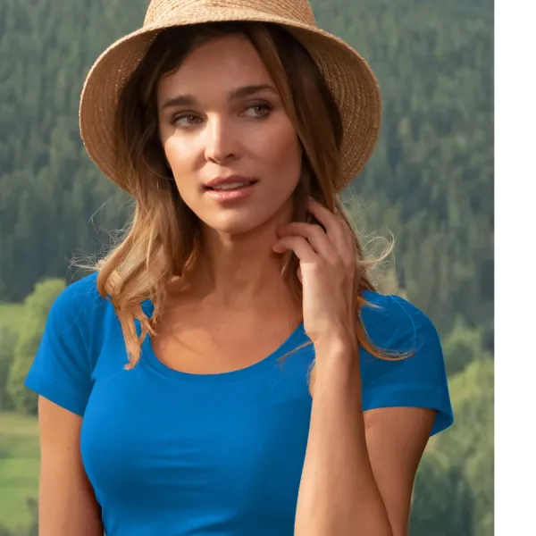 T-shirt da donna con cuciture decorative - Scollatura rotonda profonda