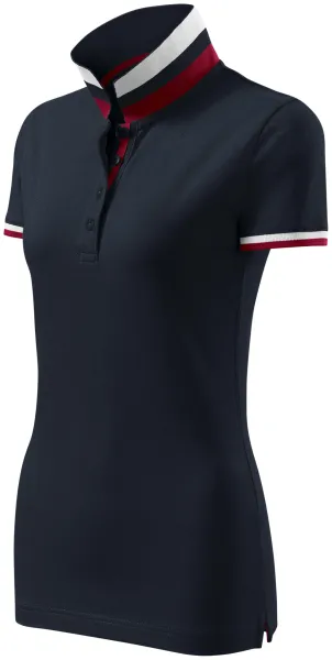 Polo da donna con colletto alzato - Polo da donna con colletto a righe a contrasto