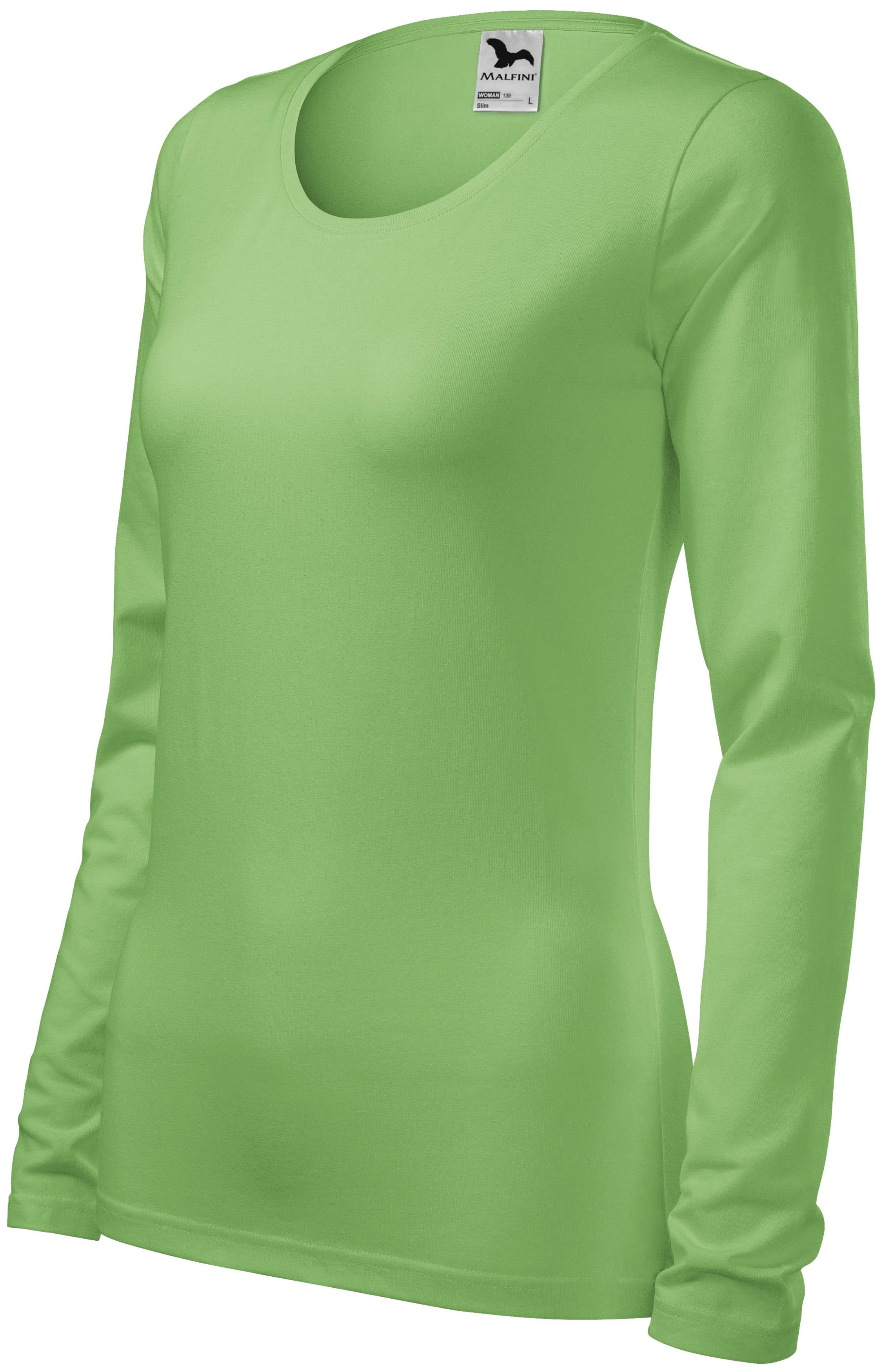 T-shirt aderente da donna con maniche lunghe, verde pisello, XS